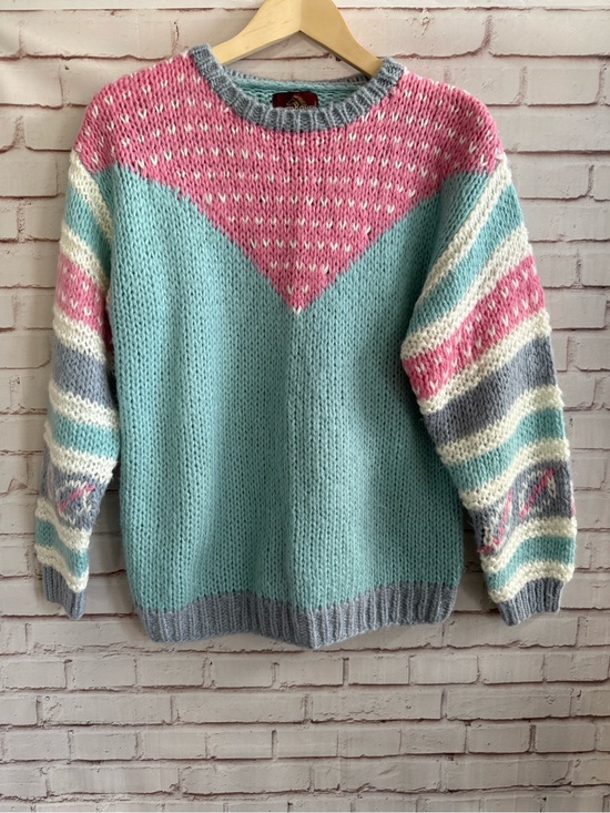 Jordache Sweaters - Vintage Jordache Colorblock Knit Sweater - Pink & Aqua